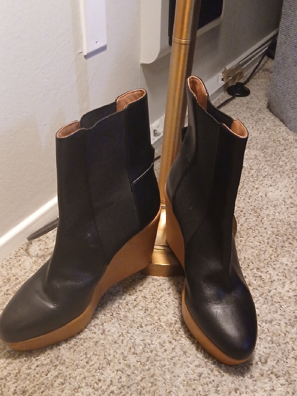 Womens Size 10- 11 Crosby Derek Lam Black Leather Wedge Chelsea Slip On Boots
